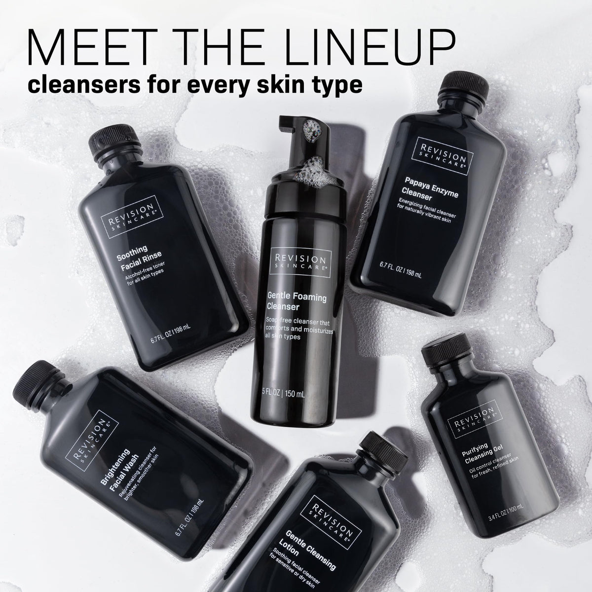 Revision Skincare Gentle Cleansing Lotion application closeup illustrating a soft cleansing ritual.