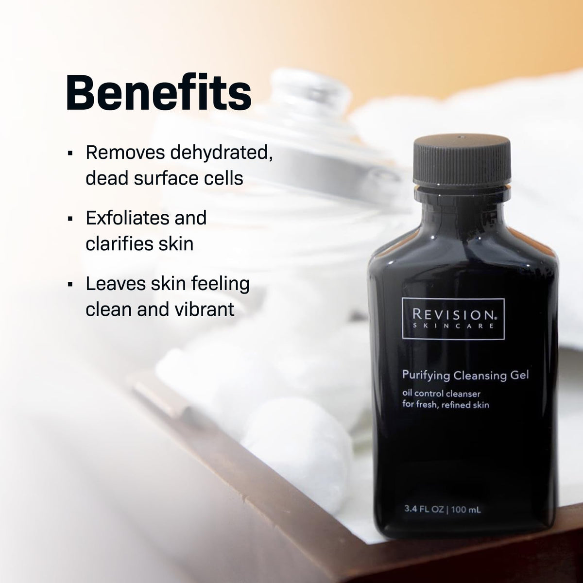 Purifying Cleansing Gel being poured to highlight salicylic acid exfoliation for clearer pores