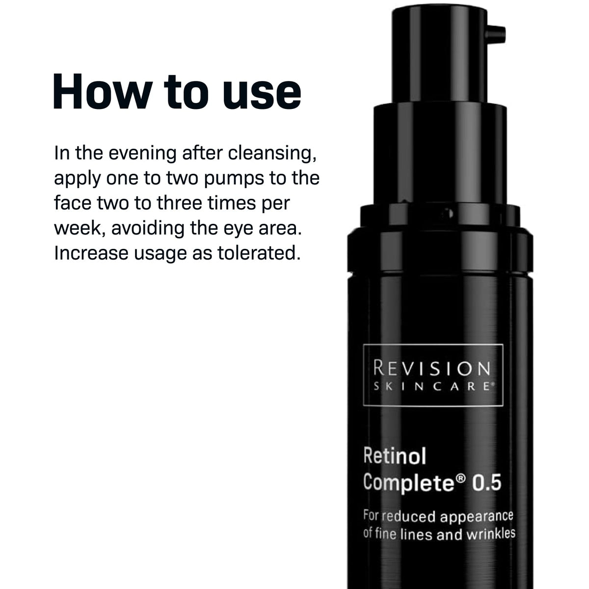 Revision Skincare Retinol Complete application steps imagery showing gentle nightly skincare routine.