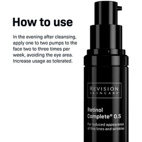 Revision Skincare Retinol Complete application steps imagery showing gentle nightly skincare routine.