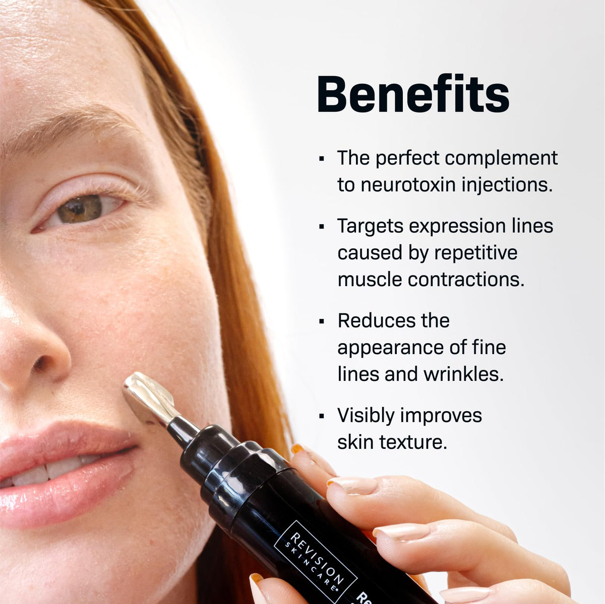 Revision Skincare Revox Line Relaxer Zamac tip delivering precise, cooling under-eye application.