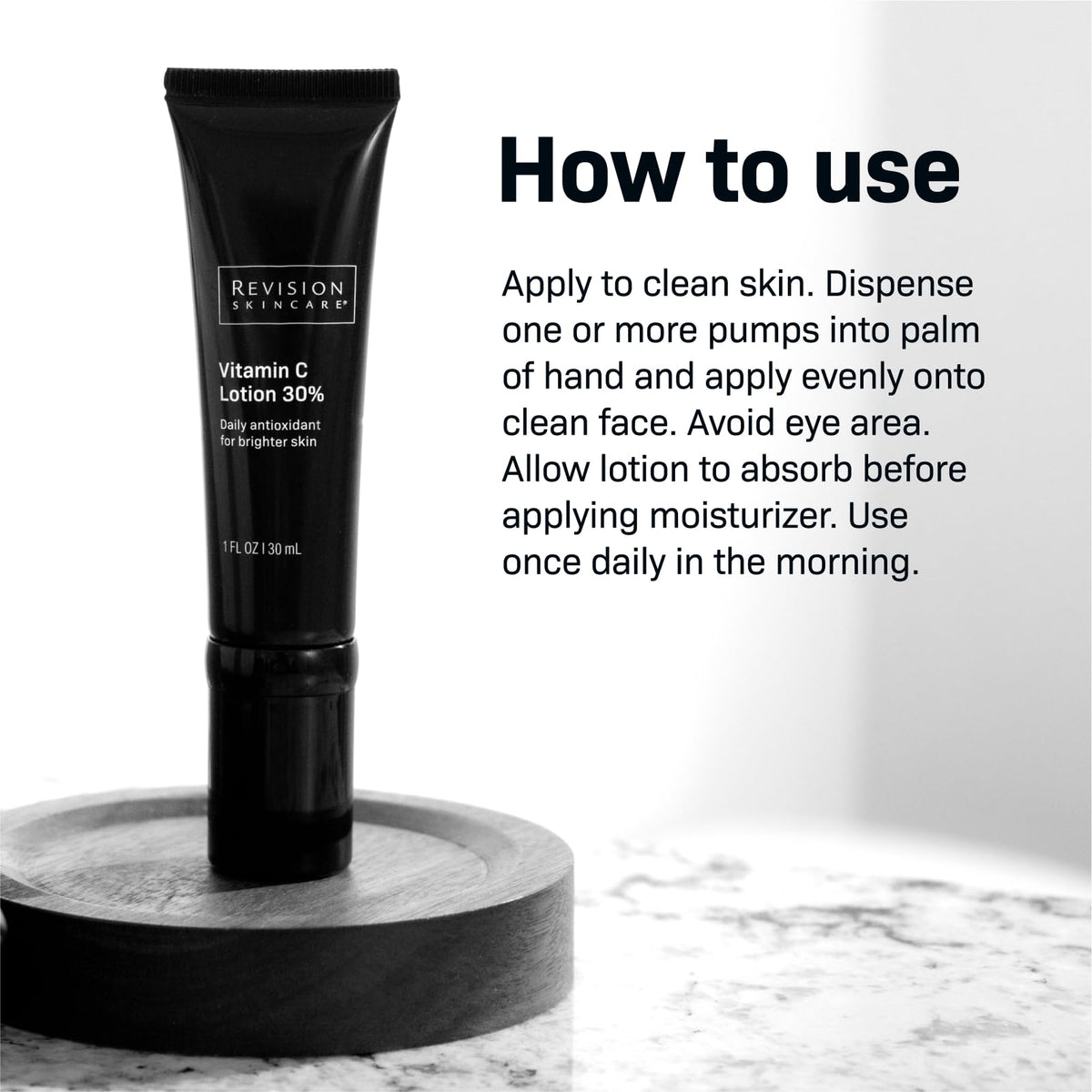 Revision Skincare Vitamin C Lotion 30% texture close-up on skin.