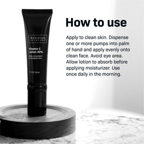 Revision Skincare Vitamin C Lotion 30% texture close-up on skin.