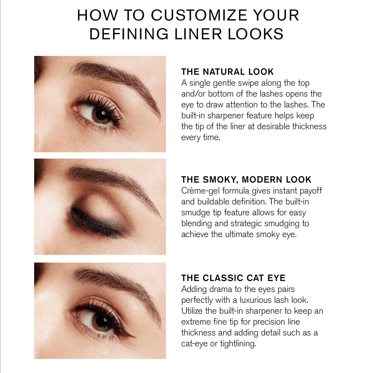 Long-wear RevitaLash Defining Liner delivers stay-true color on lid.