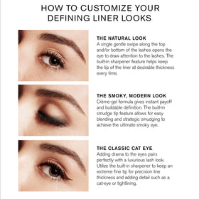 Long-wear RevitaLash Defining Liner delivers stay-true color on lid.