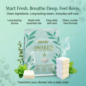 Daily self-care routine with REVIV shower steamers.