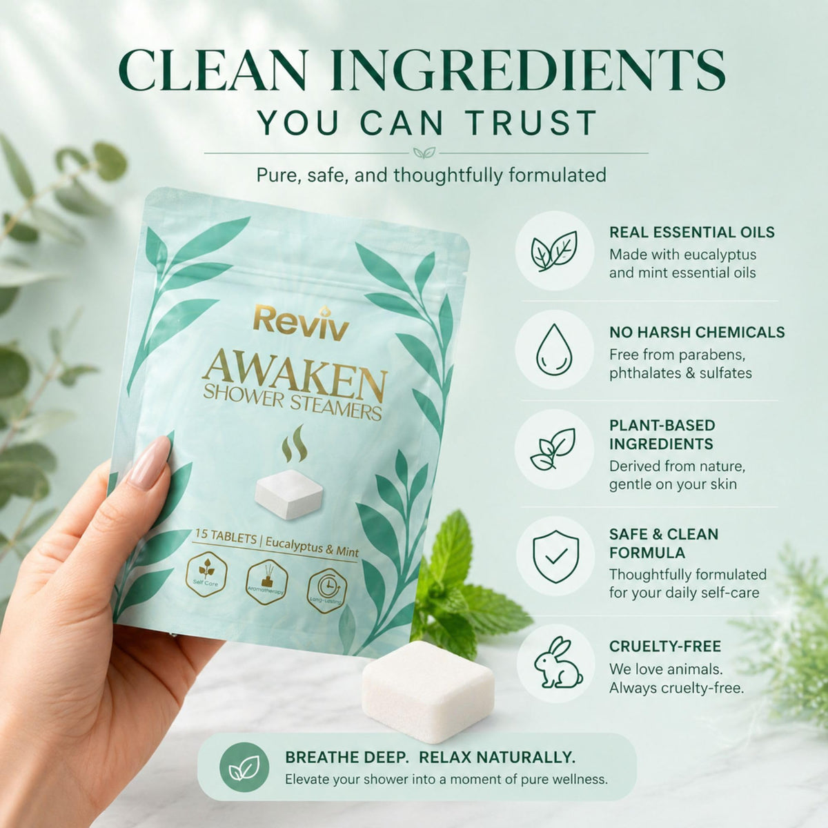 Close-up of REVIV aroma release during a shower.
