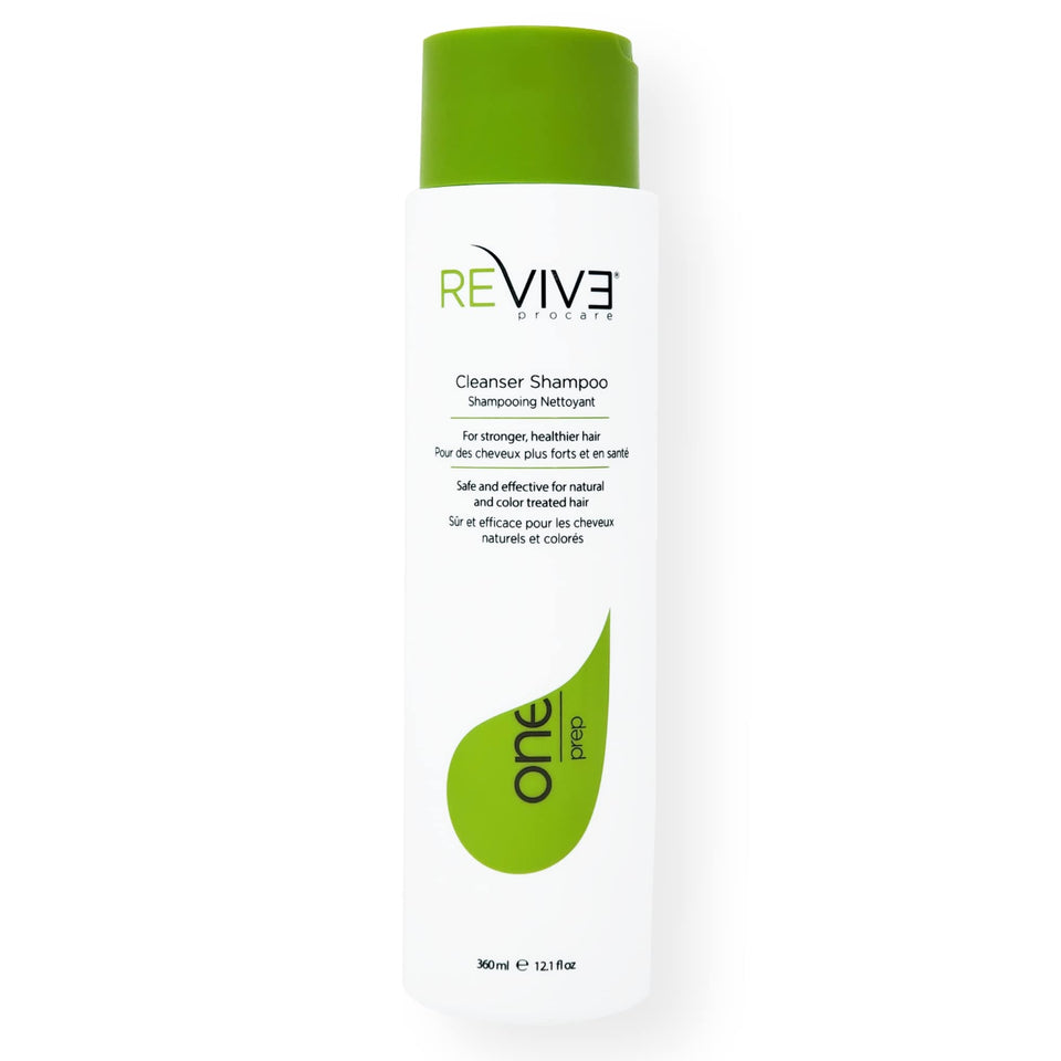 REVIV3 PROCARE PREP bottle pour demonstrates cleansing action for a clean scalp