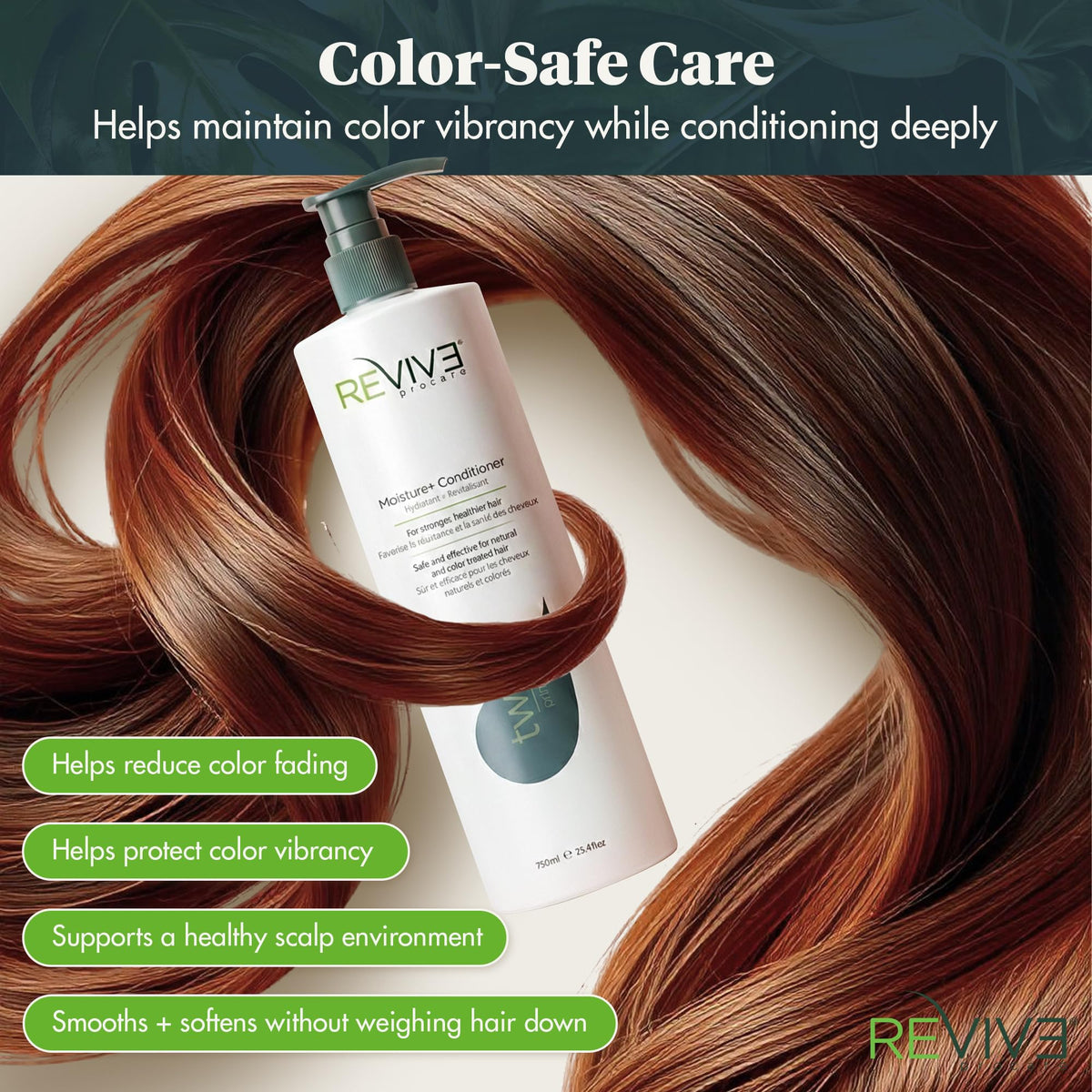 Reviv3 Procare Prime Moisture+ color protection icon indicating color-safe formula