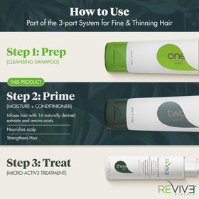 Reviv3 Procare Prime Moisture+ hands applying conditioner for scalp comfort