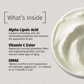Reviva Labs DMAE Cream ingredients image featuring CoQ10 and Palmitoyl Tripeptide-5