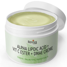 Reviva Labs DMAE Cream neck application close-up highlighting contour