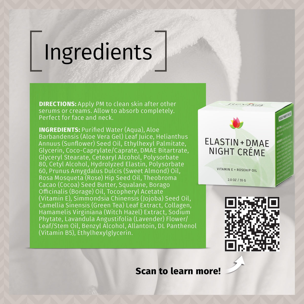 Night routine with Reviva Labs Elastin + DMAE Cream