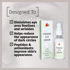 Reviva Labs eye serum on fingertip for targeted under-eye care and smoother appearance.