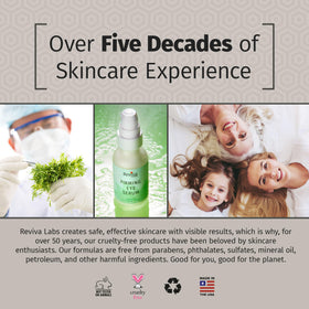 Reviva Labs Firming Eye Serum on vanity shelf supports daily eye care.