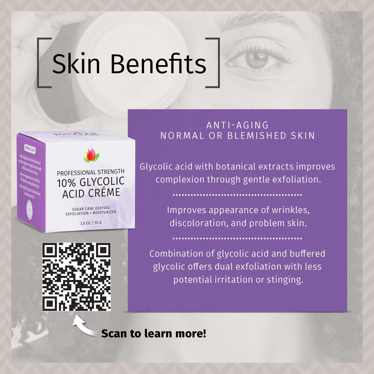Reviva Labs glycolic creme hand application demonstrating gentle exfoliation.