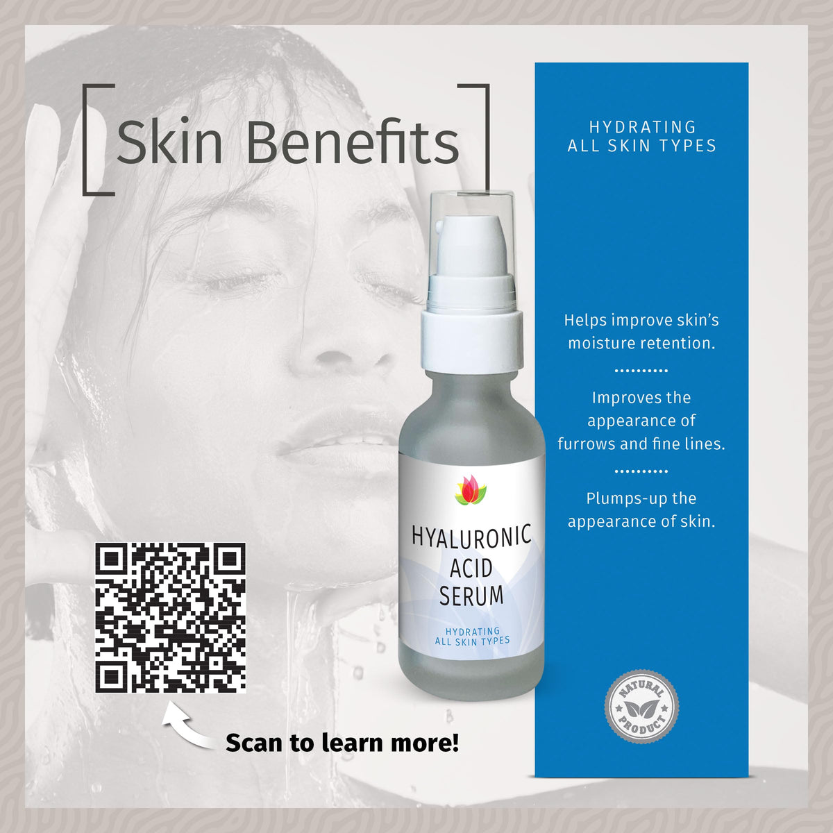 Reviva Labs Hyaluronic Serum neck application shows coverage for the neck