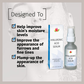 Reviva Labs Hyaluronic Serum skin closeup reveals smooth texture and glow