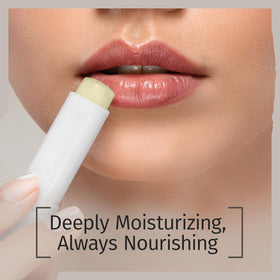 Reviva Labs Vitamin E Stick lip swatch shows clear, non-greasy moisture.