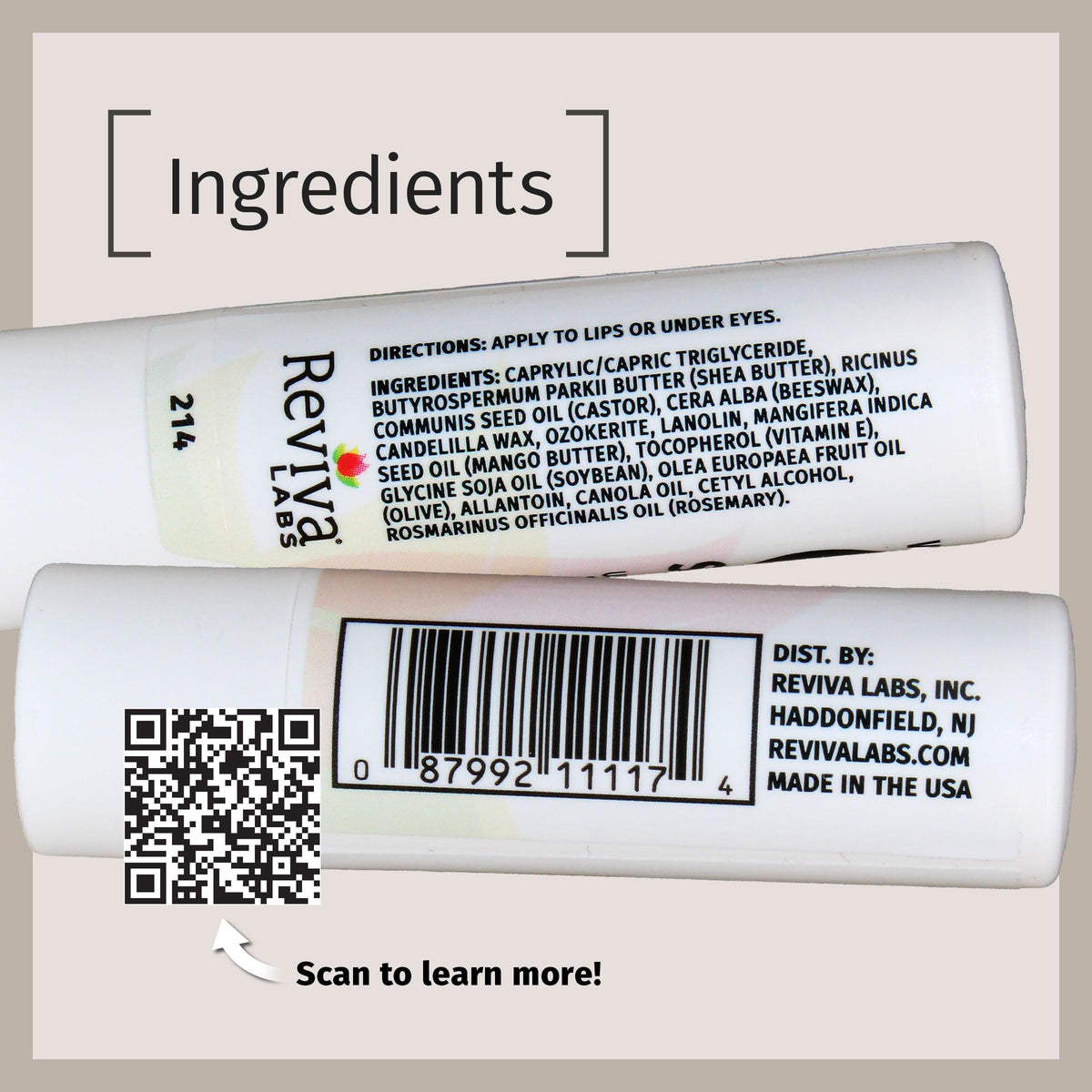 Reviva Labs Vitamin E Stick non-greasy formula suitable with lipstick.