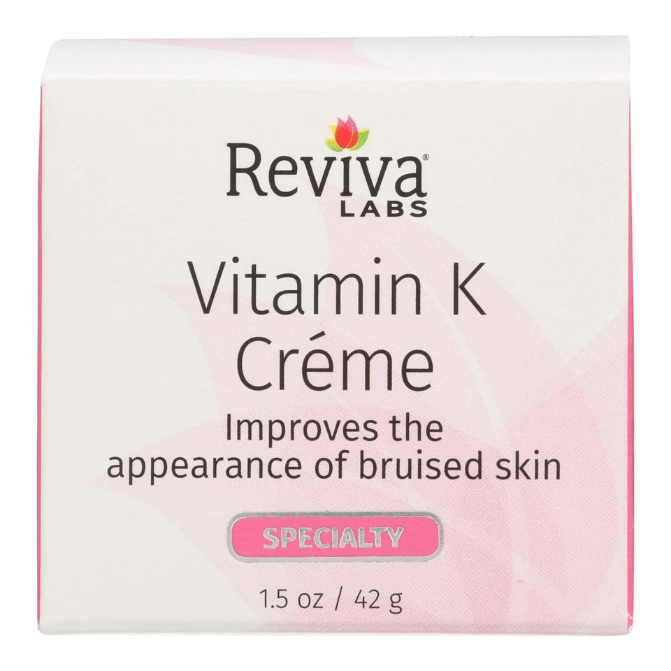 Reviva Labs Vitamin K Cream jar showing creamy texture for bruising support