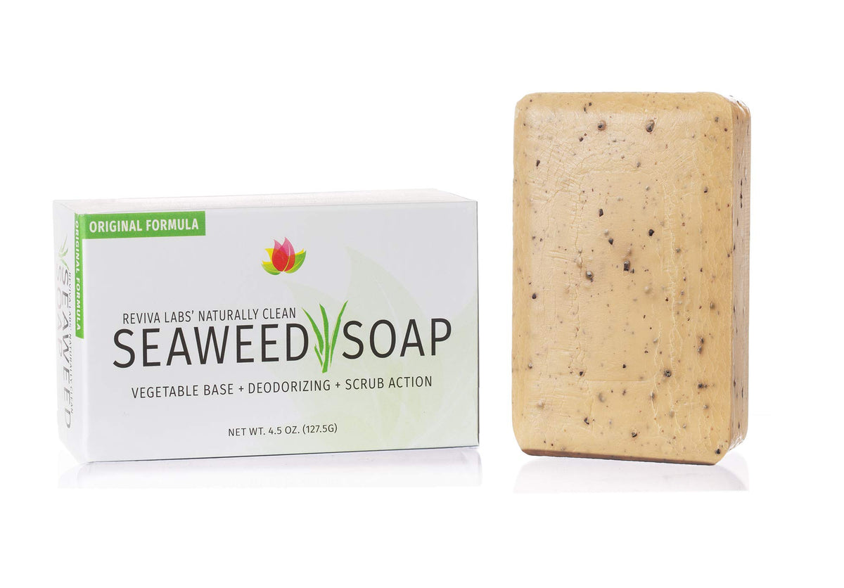 Reviva Seaweed Soap close-up bar, textured exfoliation for a refreshing cleanse.