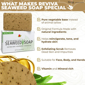 Reviva Seaweed Soap gentle scrub, suitable for family baths.