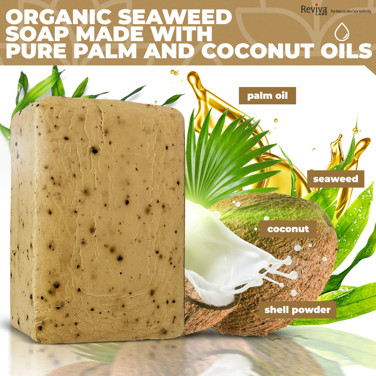 Reviva Seaweed Soap lathering cleanse for quick shower routines.