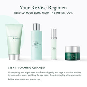 RéVive Cleanser routine steps image, morning and night cleanse use.