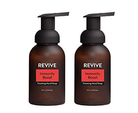 REVIVEEO Immunity Boost foaming hand soap bottle being poured for a gentle cleanse.