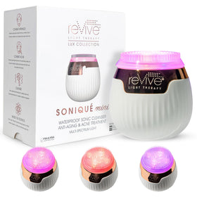 reVive Lux Sonique Mini with interchangeable heads for gentle cleansing