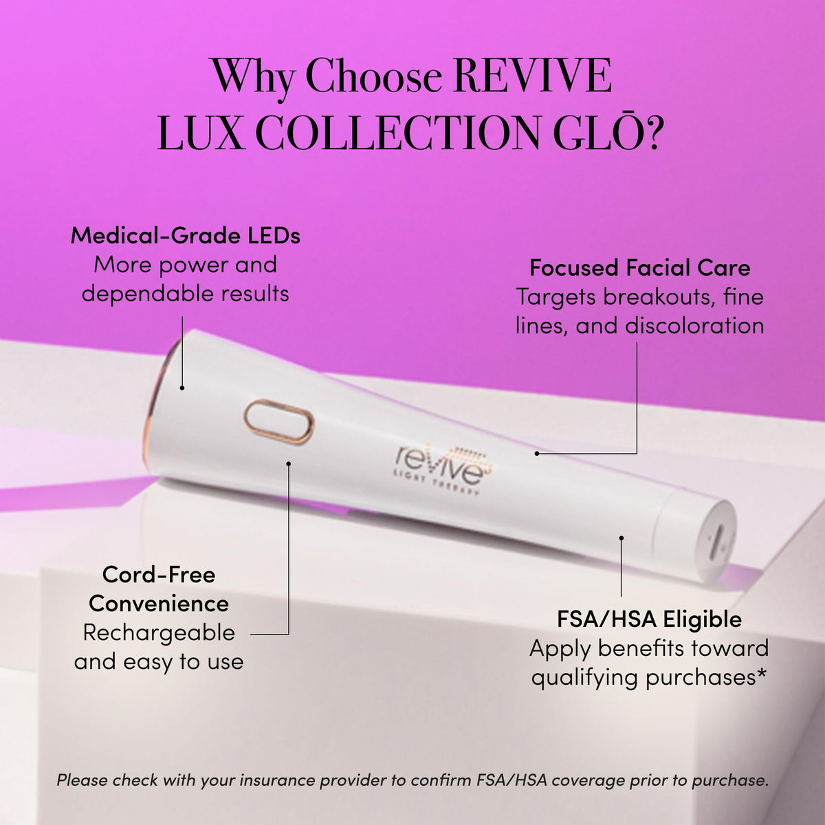 reVive Lux infrared therapy delivers a warm glow for deeper surface comfort.