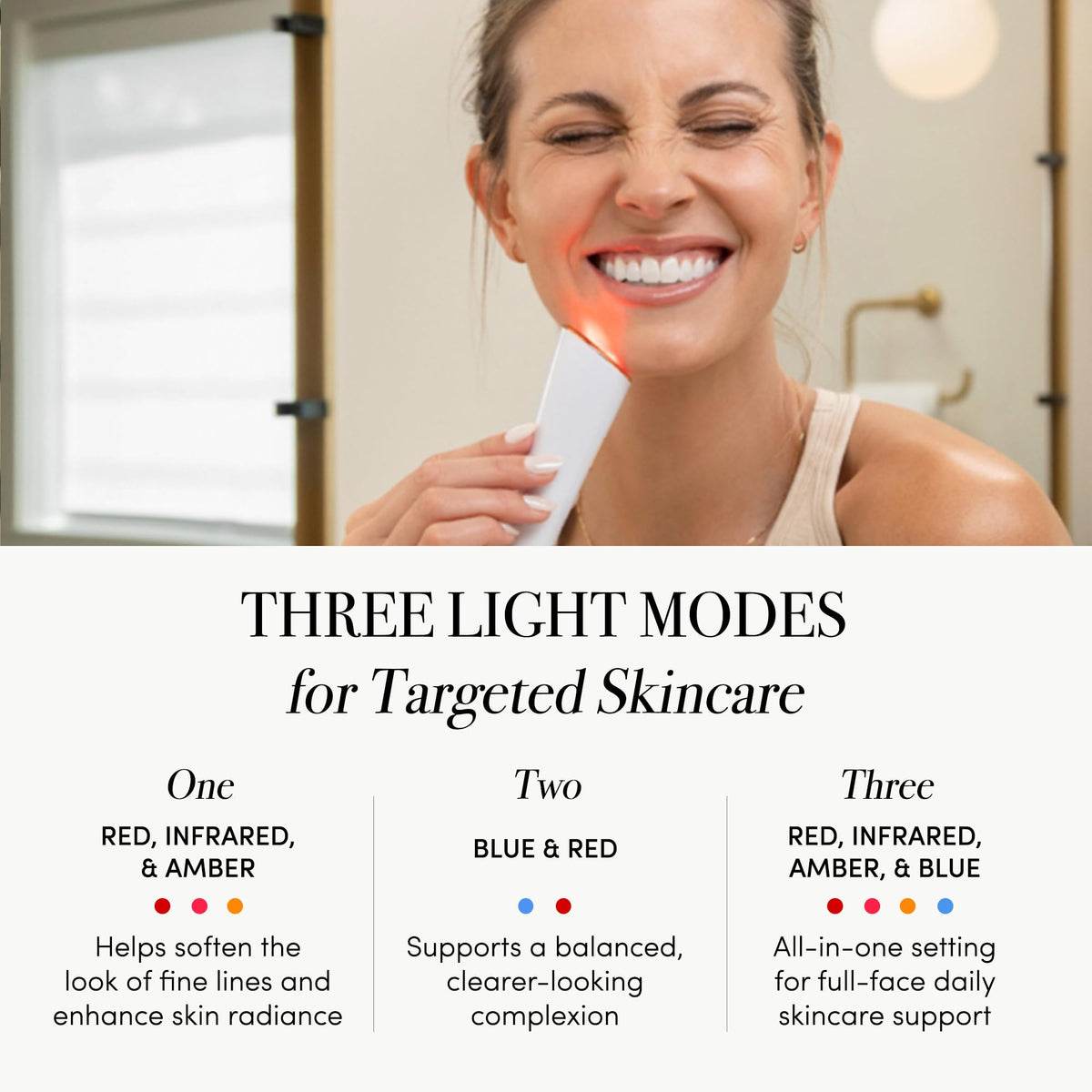 reVive Lux red light wand highlights anti aging care during routine skincare.