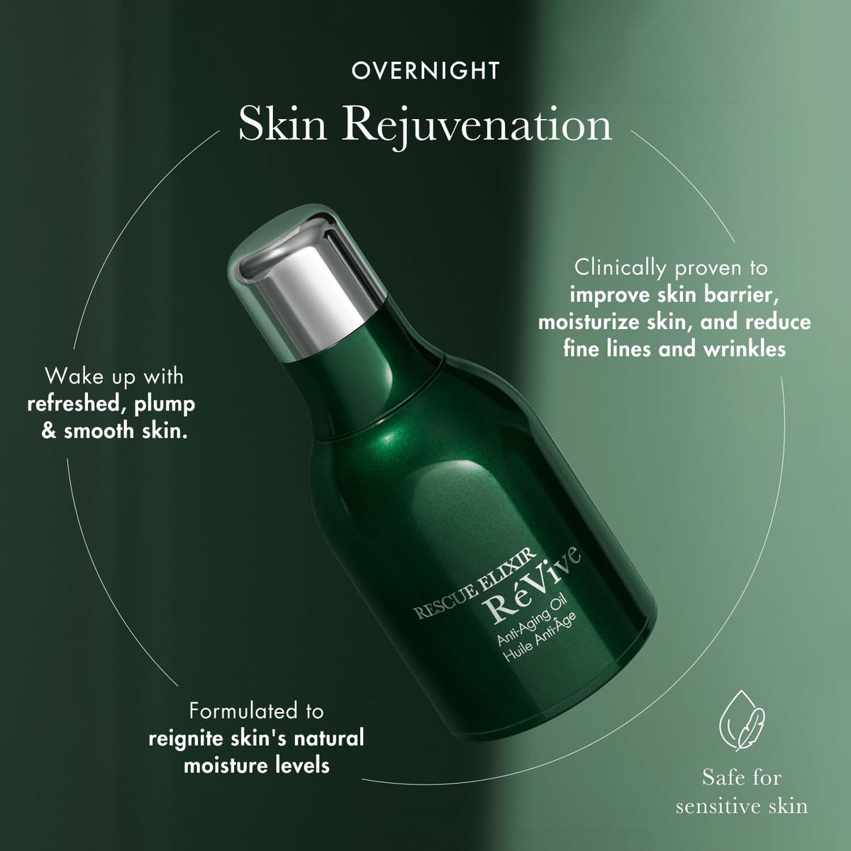 RéVive Rescue Elixir bottle glows in morning light suggesting renewed suppleness