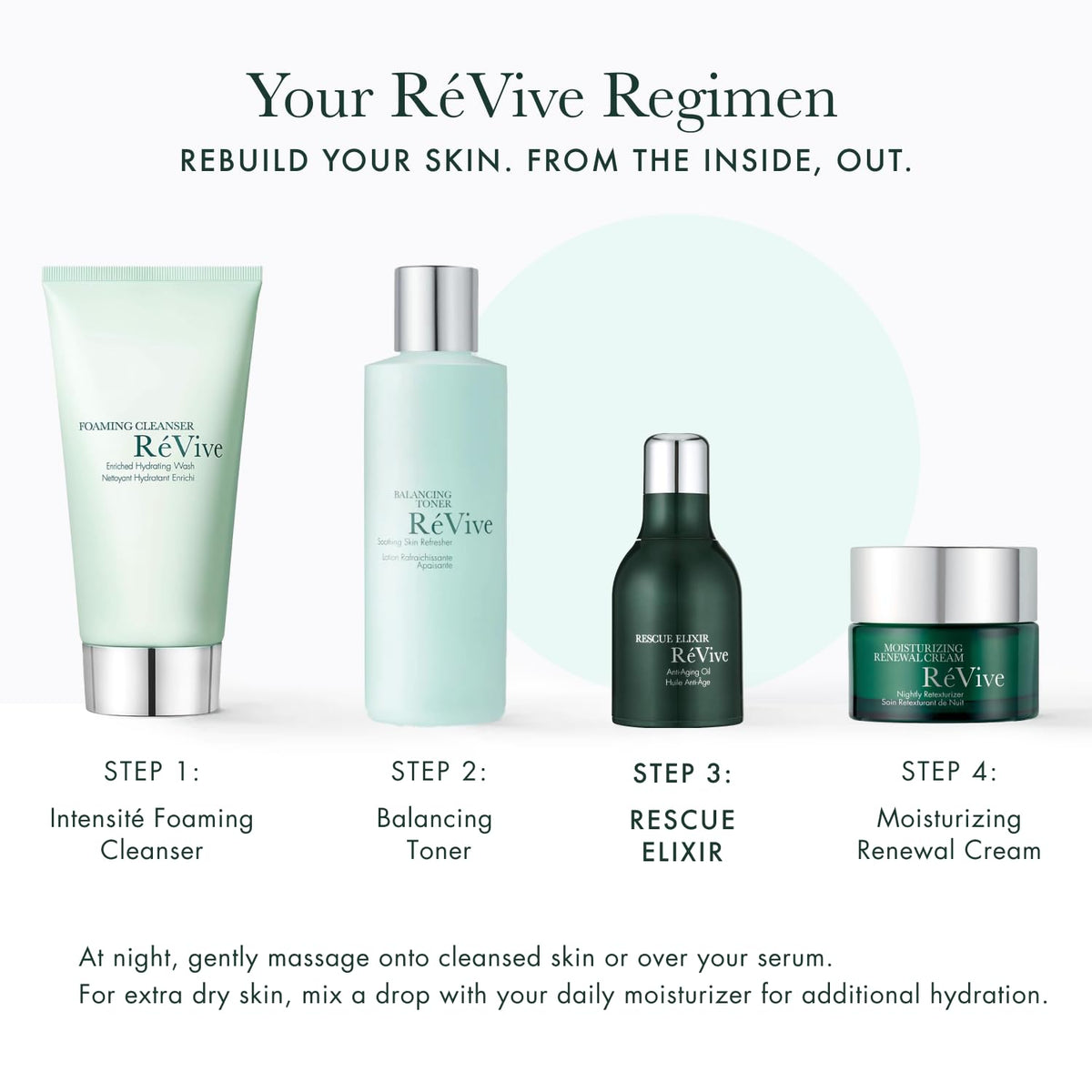 Meadowfoam and Olive Oils with Coconut Oil in RéVive Rescue Elixir blend