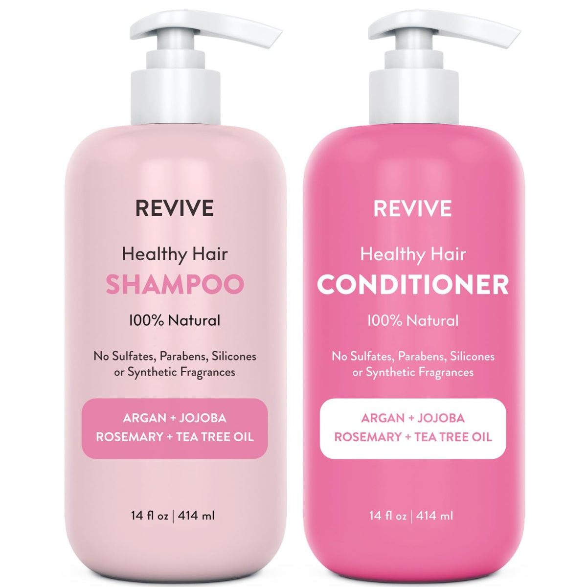 REVIVEEO Healthy Hair Shampoo bottle pour showing easy, mess-free application for hydrated hair.
