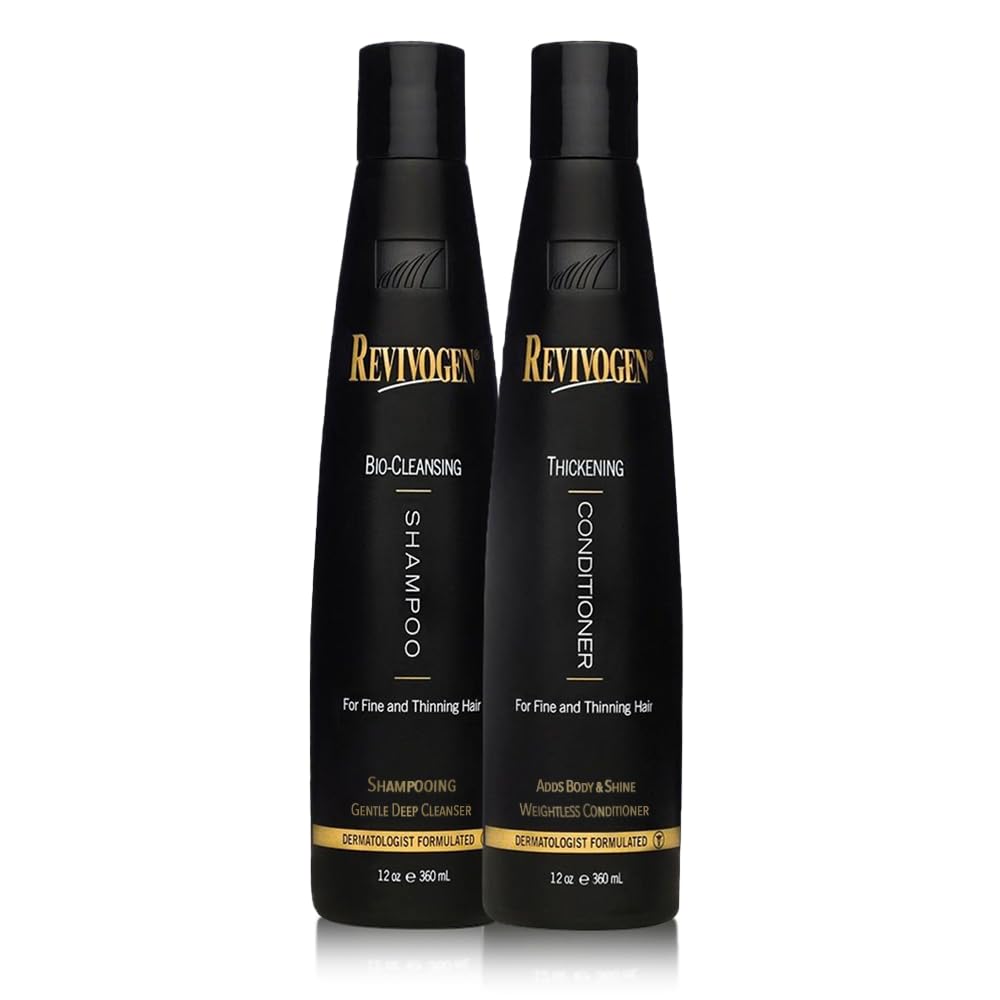 Revivogen MD Bio-Cleansing Shampoo bottle pour highlighting scalp care