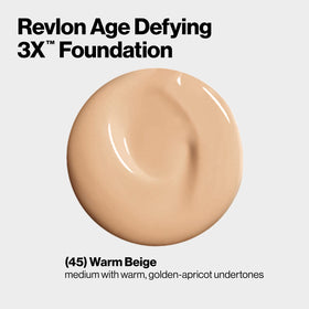 Swatch of Revlon Age Defying 3X Foundation for true shade matching.