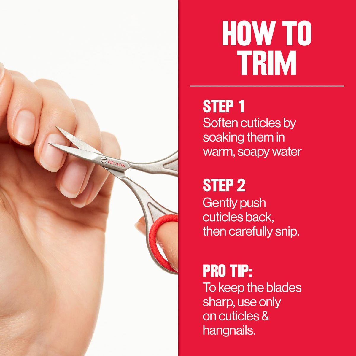Revlon Beauty Tools curved blade design improves trimming accuracy.