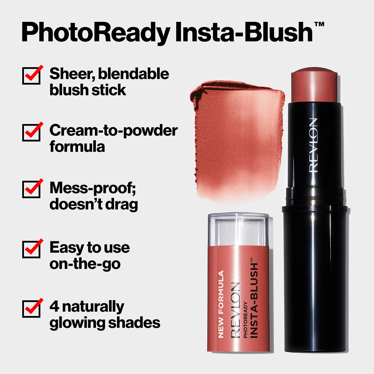 Revlon Insta-Blush with cream-to-powder finish for smooth blending.