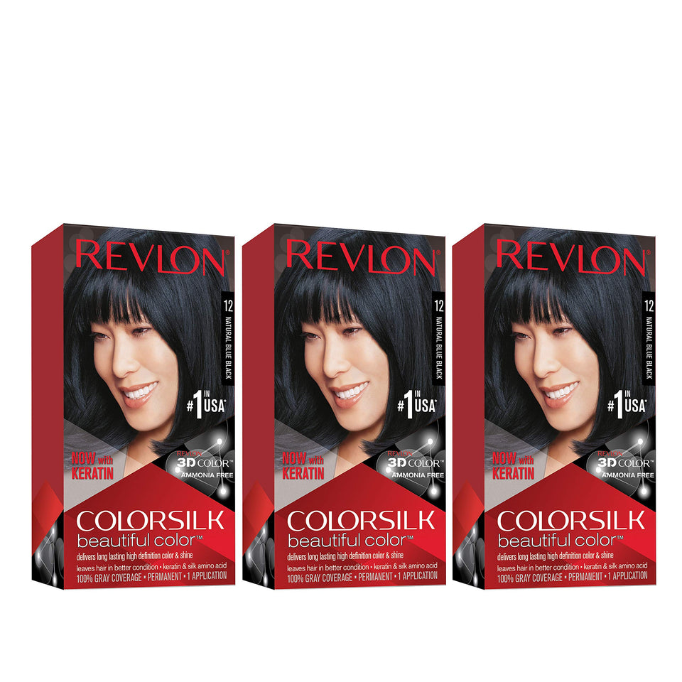 Revlon Colorsilk 12 Natural Blue Black box front showing rich, long-lasting color.