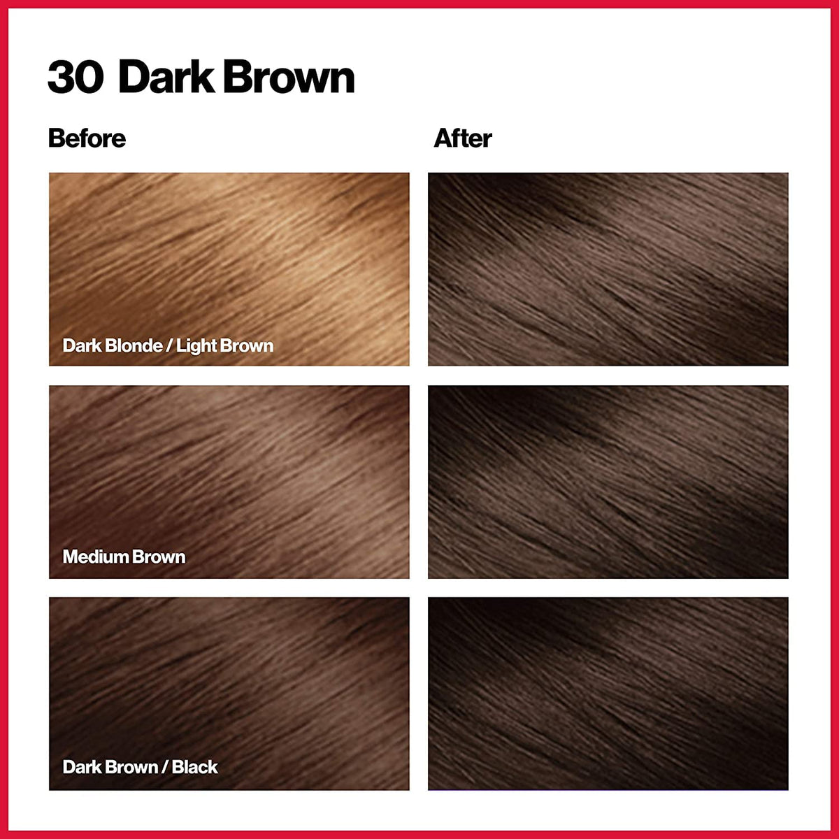 Revlon ColorSilk 30 Dark Brown shade sample indicating rich brown tone