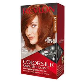 Revlon ColorSilk 42 Medium Auburn box shown for at-home hair color.