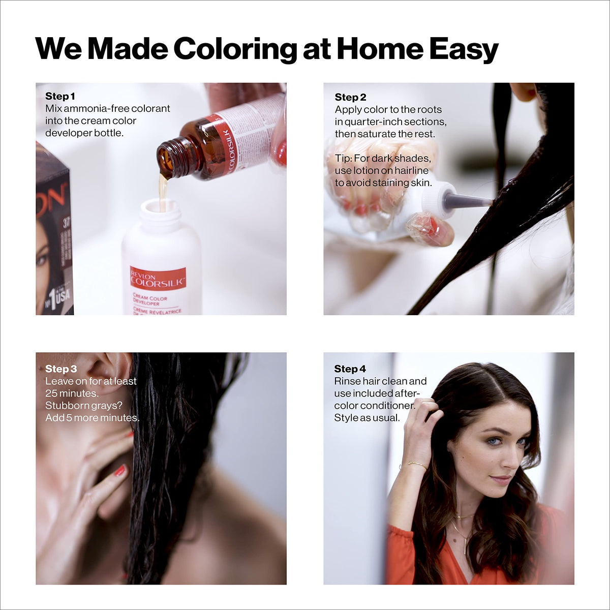 REVLON Colorsilk finished color swatch reveals rich, lasting shine.