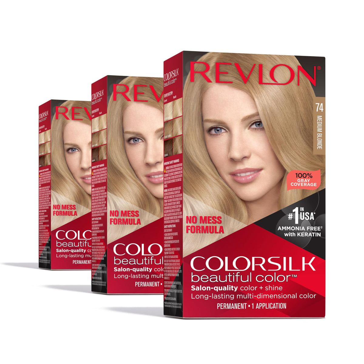Revlon ColorSilk ammonia-free dye bottle application for easy at-home color.