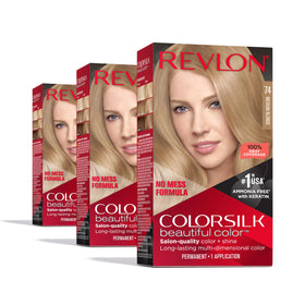Revlon ColorSilk ammonia-free dye bottle application for easy at-home color.