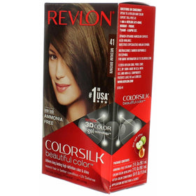 Revlon ColorSilk ammonia-free label on packaging highlighting keratin-added formula.
