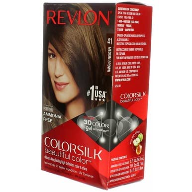 Revlon ColorSilk at-home application scene with color kit and gloves.