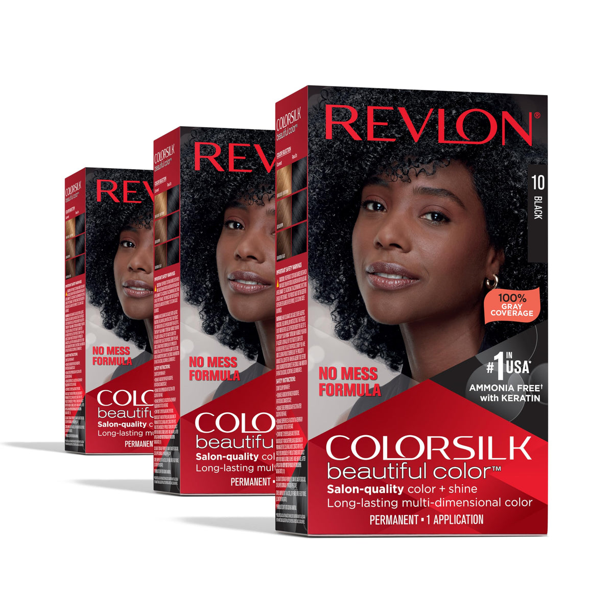 Revlon Colorsilk Beautiful Color 10 Black pack of 3 for rich, long-lasting shade