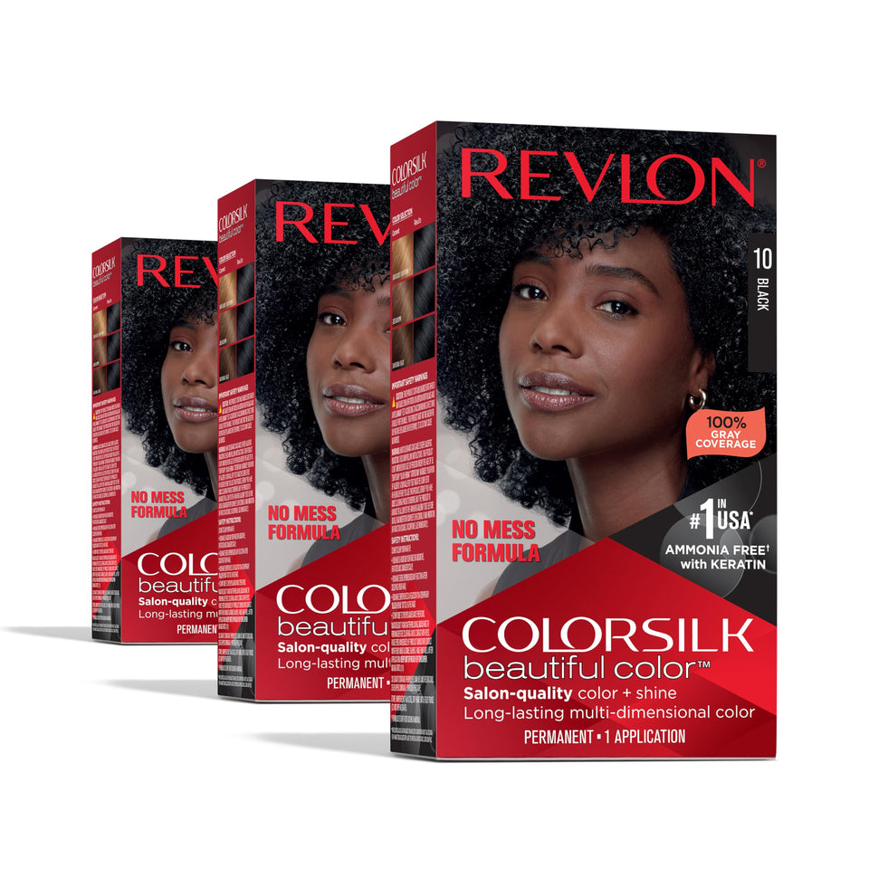 Revlon Colorsilk Beautiful Color 10 Black pack of 3 for rich, long-lasting shade